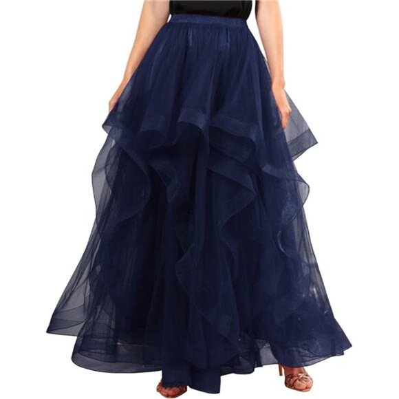 Long Tulle Skirts for Women Formal Tutu Puffy Navy